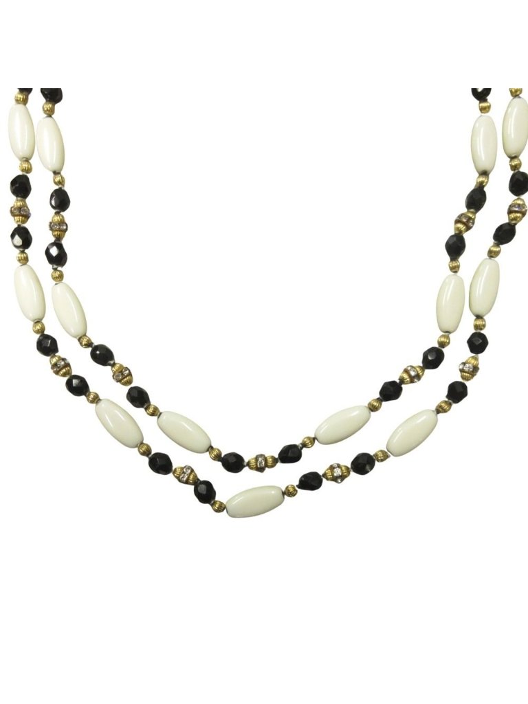 Celine Vintage Long Necklace 132 Cm White Black 425$